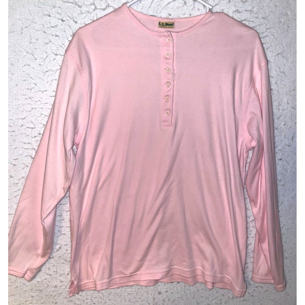 LL Bean Shirt Womens 2X Pink Henley Shirt Top 100% Cotton VTG Freeport Maine USA